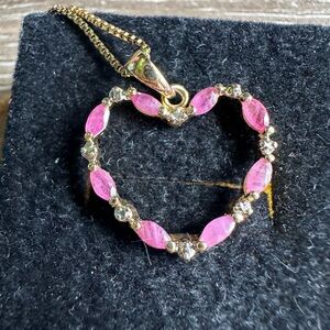 Pink Natural Ruby and 925 Gold Heart Pendant Necklace